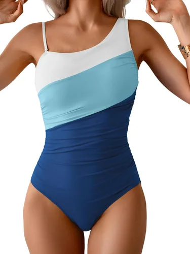 Vista 7 de Aidonger Traje de baño de una pieza con un hombro para mujer, traje de baño de bloque