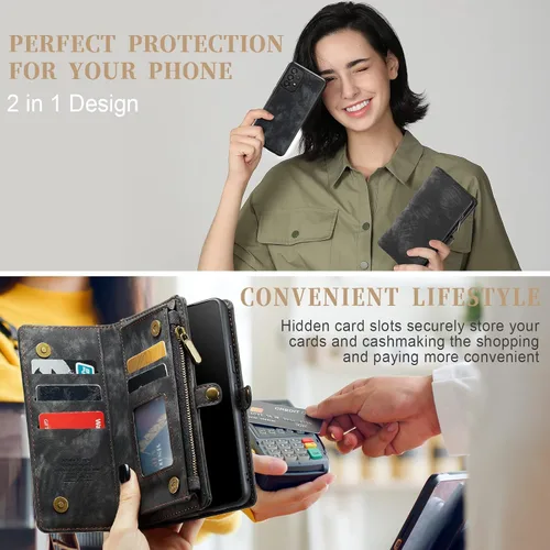 Vista 5 de Asuwish Funda de teléfono para Samsung Galaxy A53 5G 2022 con cierre de cremallera, funda desmontable con protector de pantalla de vidrio templado