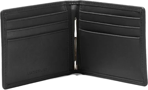 Vista 5 de Leatherology Billetera plegable delgada para hombre con clip para dinero, Aceite Negro, Classic