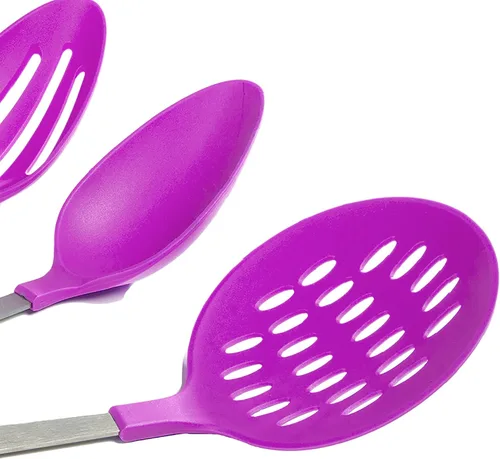 Vista 4 de Cook's Corner Juego de utensilios de cocina de 5 piezas - acero inoxidable y nailon (morado)