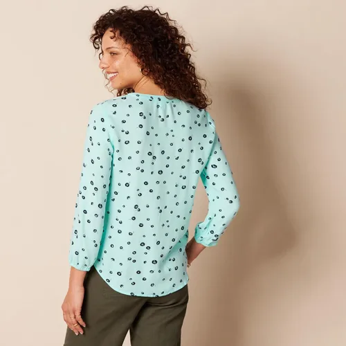 Vista 3 de Tienda Essentials - Camisa estilo popover de manga 34 con botones para mujer