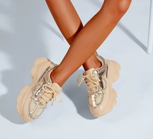 Vista 6 de LUCKY STEP Zapatos deportivos gruesos de los años 90 para mujer, con plataforma de cuerda con diamantes de imitación brillantes, casuales, gruesos