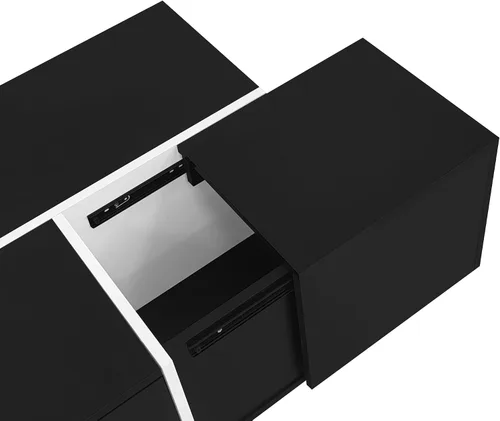 Vista 9 de Merax Mesa auxiliar, mesa auxiliar extensible con 2 espacios de almacenamiento ocultos y 2 cajones, mesa central multifuncional con acabado