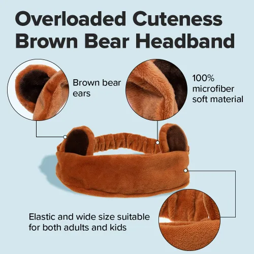 Vista 5 de I DEW CARE Diadema para Lavado Facial - Oso Marrón Diadema de Animal para Lavado de Cara y Cuidado de la Piel, Día de Spa, Suave y Esponjosa