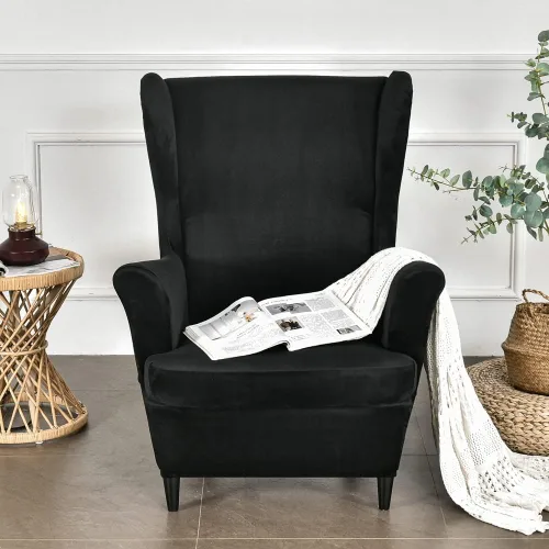 Vista 2 de OBCREAT Fundas para silla Wingback, 2 piezas de terciopelo elástico con respaldo de ala, fundas de sofá suaves con parte inferior elástica, funda