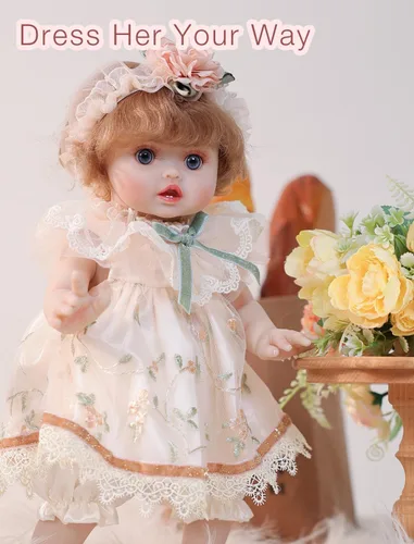 Vista 4 de Muñecas de bebé, 18 pulgadas realista Reborn Full Vinyl Baby Doll con pelo rizado, detalles realistas pintados a mano y atuendo acogedor para niñas