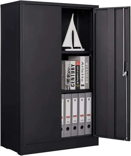 Vista 8 de Gabinete de almacenamiento de metal con cerradura, armario de almacenamiento de metal con bloqueo de 69 pulgadas con 3 estantes ajustables, gabinete