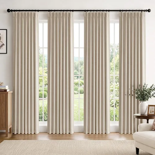 Vista 42 de Cortinas plisadas de lino totalmente opacas beige de 72 pulgadas de largo