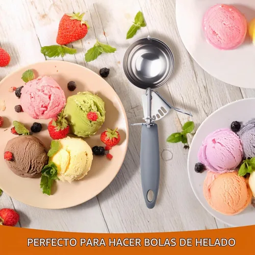Vista 6 de JUNADAEL J Cuchara grande de 4 onzas para helado con gatillo, plato, tamaño #8 (1/2 taza), cuchara para magdalenas, mango gris, para galletas
