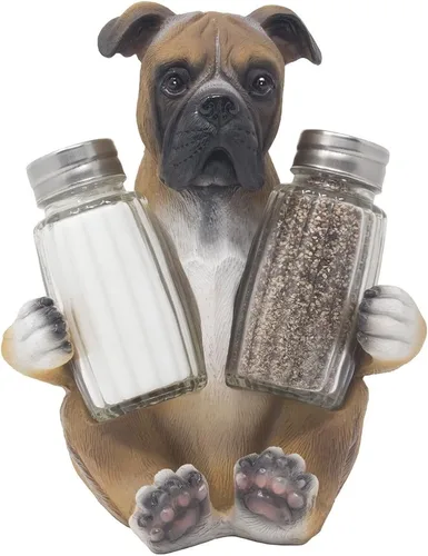 Vista 3 de Boxer Puppy - Juego de salero y pimentero de cristal con soporte de exhibición decorativo, figura para decoración de cocina, estantes de especias