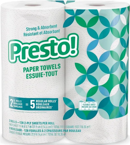 Vista 8 de Presto! Toallas de papel, 128 hojas, 6 rollos Flex-a-Size Rollo familiar 3 paquetes de 2 Blanco
