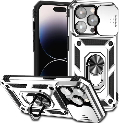Vista 27 de Funda magnética compatible con iPhone 14 Pro de 6.1 pulgadas, funda magnética para iPhone 14 Pro con cubierta de cámara y soporte de grado militar