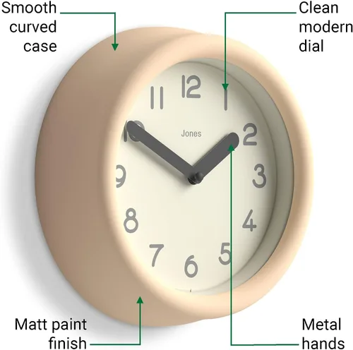 Vista 5 de JONES CLOCKS® Reloj de pared Fuze Reloj redondo pequeño Beige Diseño moderno juguetón con presencia escultórica suave Ideal para cocinas