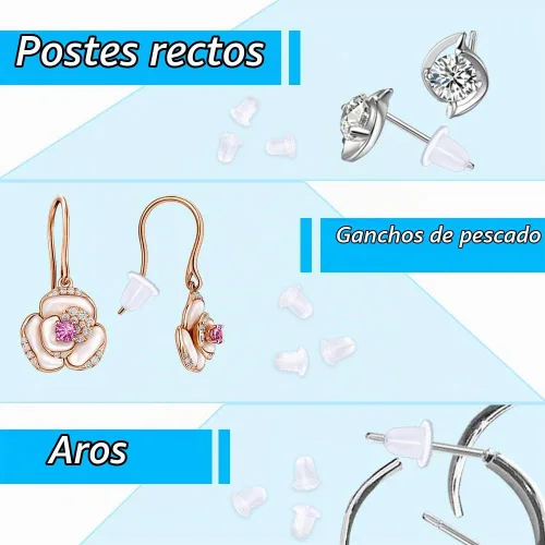 Vista 5 de Broches transparentes de silicón con acoplamiento de seguridad para aretes, 1000