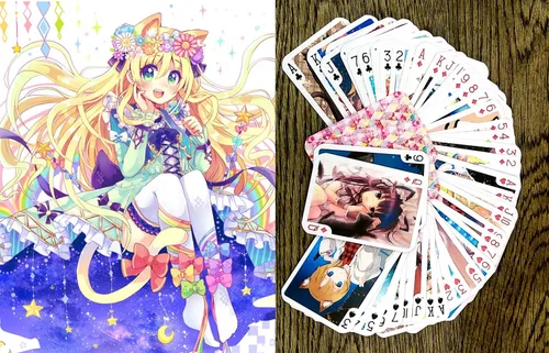 Vista 10 de Naipes de anime # Baraja de póquer 54 cartas todas diferentes # NAGA U Kawaii Anime Chibi Cute Manga