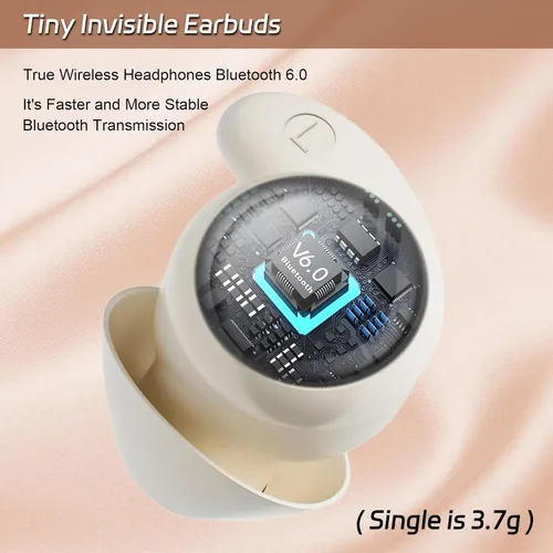 Vista 6 de LOBKIN Audífonos para dormir, inalámbricos Bluetooth 6.0 con bloqueo de ruido, audífonos para dormir de lado en el oído, suaves mini capullos