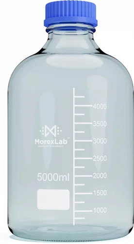 Vista 9 de Botellas de vidrio de borosilicato - 2 botellas redondas de almacenamiento de medios - 8.5 fl oz con tapa de rosca azul GL45