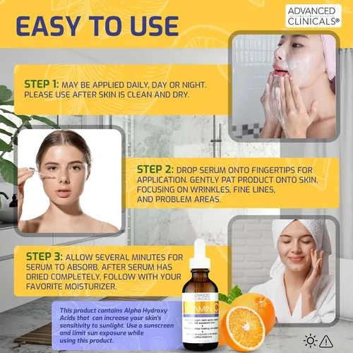 Vista 9 de Advanced Clinicals Suero facial antienvejecimiento de retinol + suero facial iluminador de vitamina C + juego de suero facial hidratante de ácido
