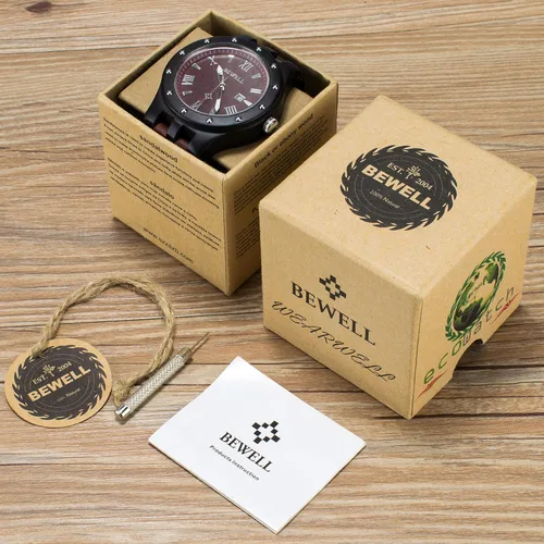 Vista 7 de Bewell Reloj de pulsera luminoso de cuarzo analógico hecho a mano para hombre
