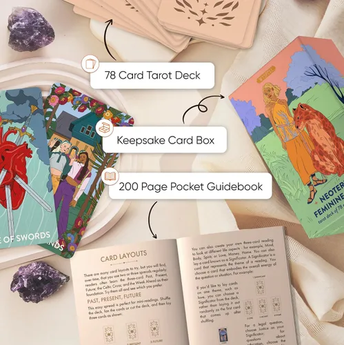 Vista 3 de Wyspell Baraja de Tarot Femenina – Cartas de Tarot Sin Bordes con Libro de Guía para Principiantes – Juego de Cartas para Principiantes
