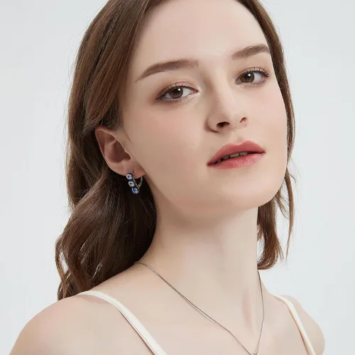 Vista 4 de YAMI 925 Sterling Silver,Freshwater Pearl Earrings,Leverback Dangle Stud Cultured Freshwater Pearl Earring for Women,Huggie Hoop Studs,Three Pearl