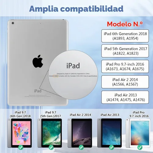 Vista 2 de Zonefoker Fundas para iPad de 6ª y 5ª Generación 2018/2017, Funda para iPad Air 2 2014, iPad Air 2013, Funda para iPad Pro 9.7 pulgadas 2016 con #12