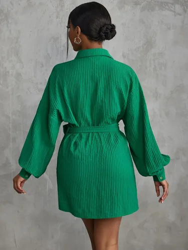 Vista 2 de Floerns Vestido camisero de manga larga con hombros caídos y cinturón para mujer