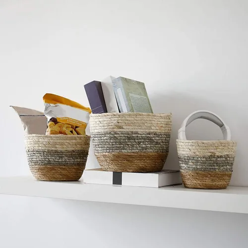 Vista 5 de 2 cestas de flores tejidas macetas decorativas para uso para decoración de balcón de escritorio