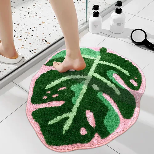 Vista 9 de Sisher Alfombra de baño de hojas verdes, alfombra grande Monstera para niños, alfombra de hoja verde, antideslizante, cómoda alfombra