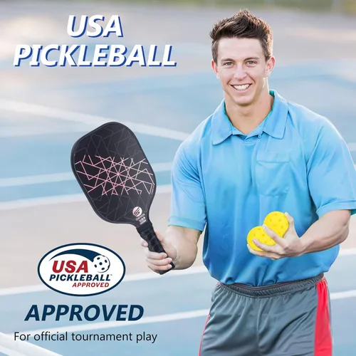 Vista 6 de Juego de 2 palas de pickleball aprobadas por USAPA de fibra de carbono (CHS) núcleo de panal de polipropileno, agarre antideslizante que absorbe