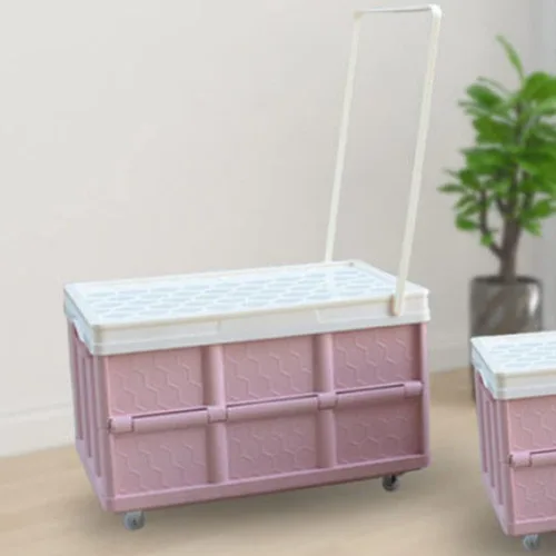 Vista 9 de Cabilock Caja de almacenamiento plegable con tapa, caja de ropa con tapa, carrito de compras, playa, camping, jardín, carrito de compras con rueda