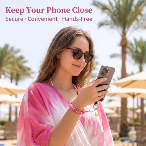 Vista 5 de Long tiantian Correa de pulsera para teléfono con cuentas y dije para A1: rosa intenso
