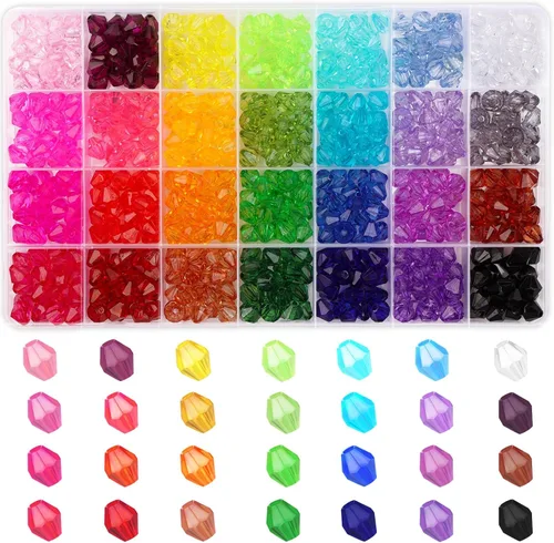 Vista 10 de PAXCOO 5600 Piezas de Cuentas de Cristal para Hacer Joyería, Pequeñas Cuentas de Acrílico Facetadas para Manualidades, Cuentas Bicónicas de Gema