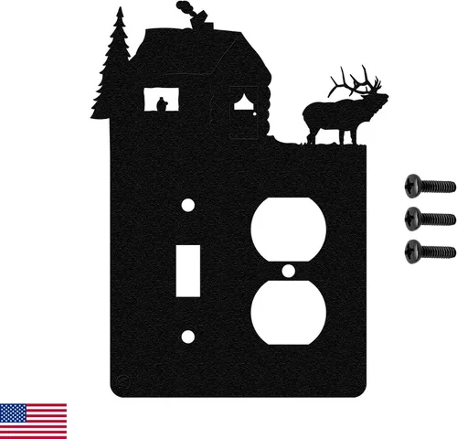 Vista 15 de Elk & Cabin - Placa de pared para interruptor de luz de doble banda (GFCI), color negro, fabricada en Estados Unidos American Steel Decorative
