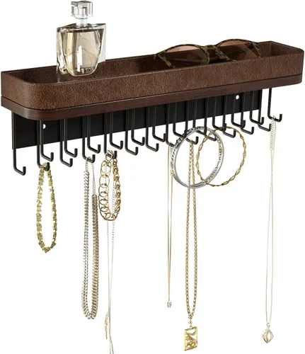 Vista 8 de J JACKCUBE DESIGN Soporte para Collares Montado en la Pared Organizador de Joyas para Pulseras, Aretes y Anillos con 25 Ganchos - Decoración Tipo1