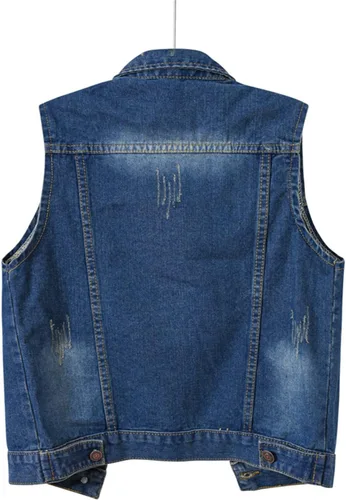 Vista 2 de Chaleco de mezclilla para mujer, sin mangas, lavado y rasgado, color caramelo