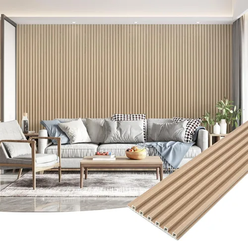 Vista 14 de Paneles de revestimiento de pared de listones de madera, paquete de 3 paneles de pared 3D de WPC insonorizados para decoración de pared