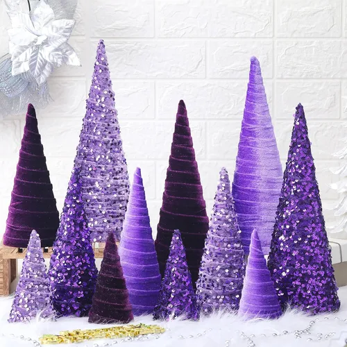 Vista 10 de Ireer 12 piezas Árboles de Navidad de terciopelo varios tamaños cono de terciopelo decoraciones modernas para interiores centro de mesa minimalista