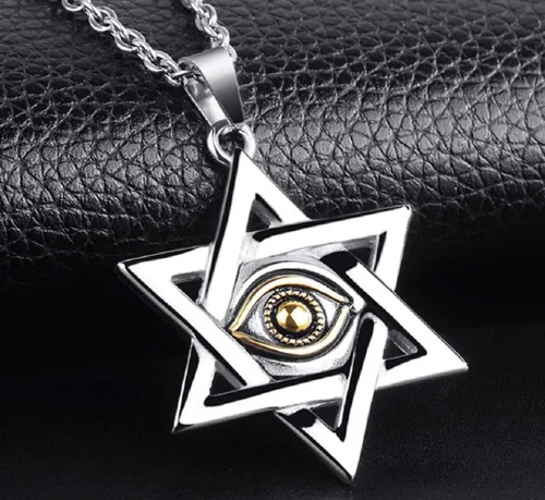 Vista 4 de Blowin Mens Evil Eye Star of David Pendant Vintage Silver Gold Stainless Steel Jewish Necklace 22 Inch Chain