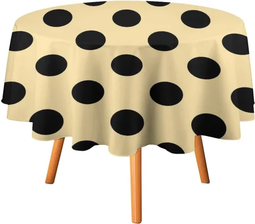 Vista 28 de Mantel redondo lavable de lunares negros sobre beige de 50 pulgadas para cocina, comedor, fiesta, decoración moderna