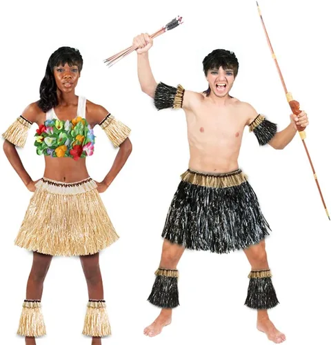 Vista 5 de Conjunto de disfraz elástico hawaiano para fiesta de hierba hula para mujeres y hombres