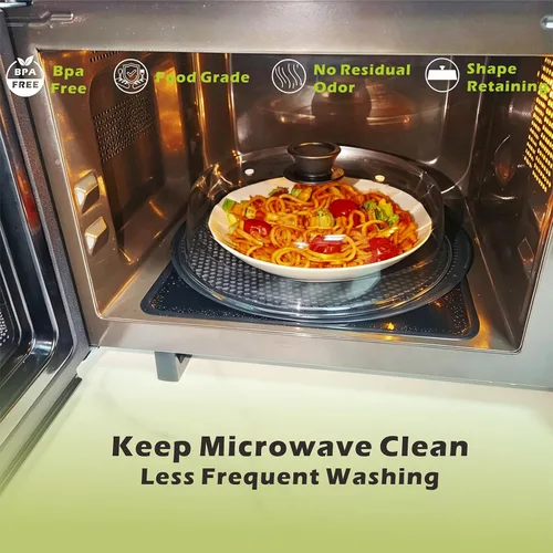 Vista 3 de Microwave Splatter Cover Glass Microwave Cover for Food with Easy Grip Silicone Knob and Ceramic Screws, Dual Vents and Honeycomb Silicone Pad, 10