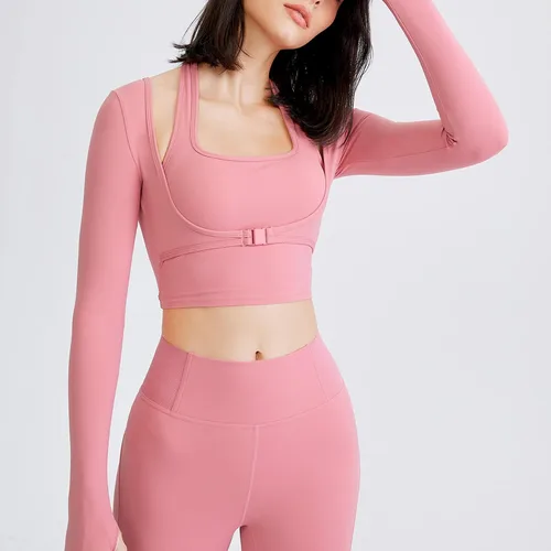 Vista 5 de Camisetas de manga larga acolchadas para mujer, camisetas de entrenamiento, yoga, correr, trajes deportivos recortados con agujeros para el pulgar