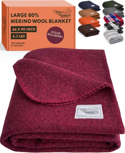 Vista 10 de Woolly Mammoth Woolen Company Manta de Lana - 66 x 90 pulgadas, Corteza, 80% Lana Merino - Mantas de Campamento para Clima Frío - Durabilidad