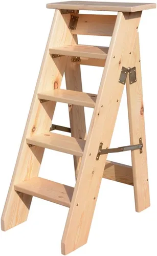 Vista 8 de Taburete de madera con escalera de 4/5/6 capas, de madera maciza, plegable, para escalera, escalera, escalera de 330.7 lbs, color madera