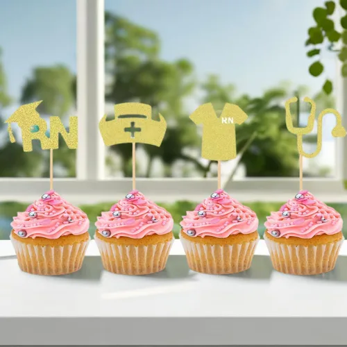 Vista 4 de 24 piezas de decoración de cupcakes de enfermería, graduación para enfermeras, fiestas temáticas de enfermería, escuela médica, fiesta