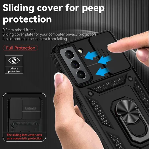 Vista 7 de Asuwish Funda de teléfono para Samsung Galaxy S21 FE 5G con protector de pantalla de vidrio templado y soporte delgado, funda protectora híbrida