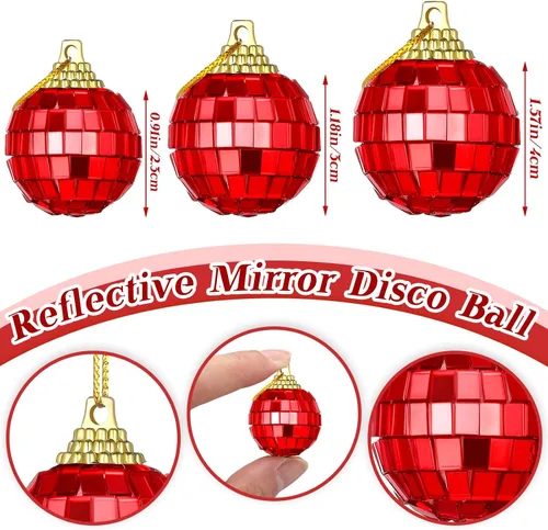 Vista 3 de BBTO 36 adornos de mini bola de discoteca, adornos de Halloween y Navidad, decoración de fiesta de los años 70, decoración reflectante para colgar