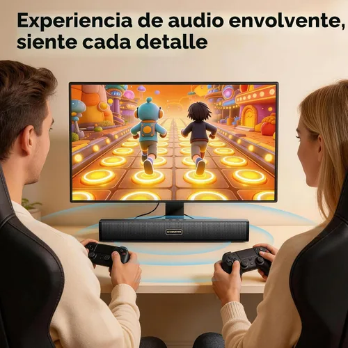 Vista 7 de Monster Altavoces de computadora S220 para PC de escritorio, altavoces de PC de 2.0 canales con diafragma de graves dual, Bluetooth 6.0 y barra