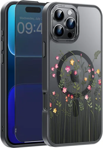 Vista 105 de Goodon para iPhone 15 Pro Max con protector de pantalla de privacidad, compatible con Magsafe, funda translúcida mate a prueba de golpes - Linda